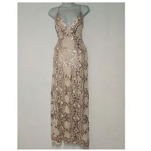 Giffniseti ***Gorgeous sequined gown, Gold and flesh in size Medium NWT - Picture 1 of 4